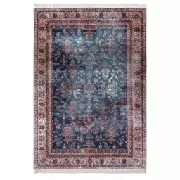 فرش ماشینی زانیس ارسال رایگان کد609سنتی طرح کاشان سرمه ای دو رو سایز 42x30 سانت