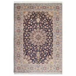 فرش ماشینی زانیس ارسال رایگان کد615سنتی طرح اصفهان سرمه ای دو رو سایز 42x30 سانت