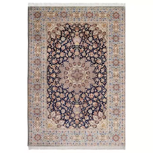 فرش ماشینی زانیس ارسال رایگان کد615سنتی طرح اصفهان سرمه ای دو رو سایز 42x30 سانت