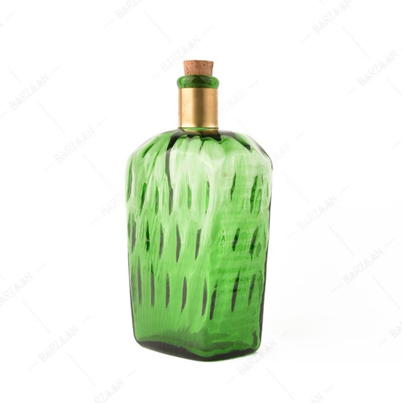 بطری آبگینه گردن برنجی دست ساز مدل سارنگ سبزرنگ- کد 008 