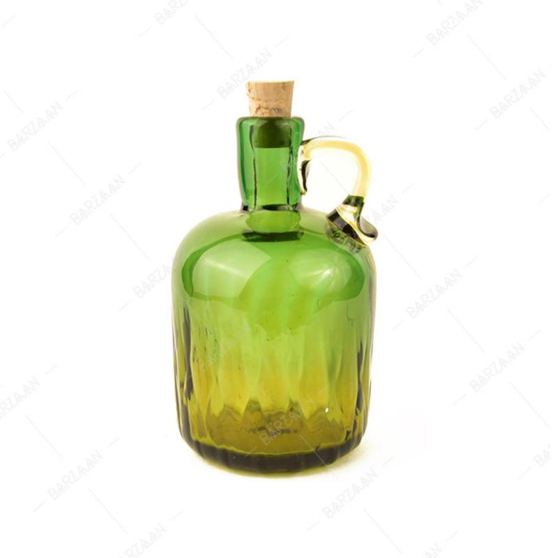 بطری آبگینه دست ساز  استوانه ای سبز زیتونی سایز 4- کد 021 