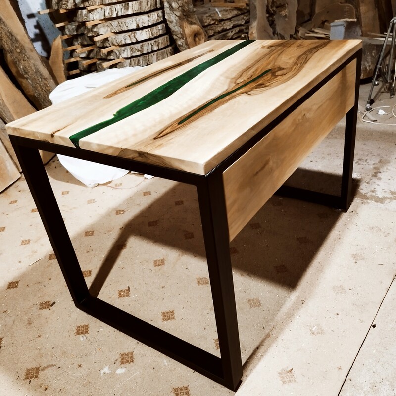 میز تحریر و رایانه چوب طبیعی و رزین اپوکسی با پایه فلزی 