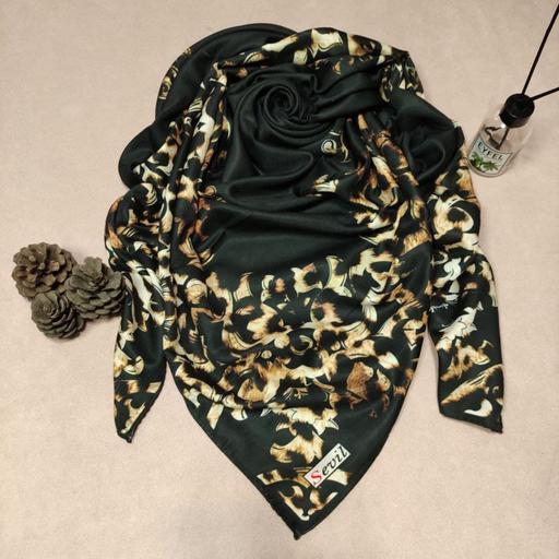 روسری نخی کشمیر جناقی پاییزه درجه یک مشکی با حاشیه جذاب