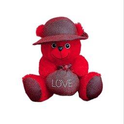 عروسک خرس کلاه کیسه دار ولنتاین متوسط قرمز 33 سانتی هدیه تولد