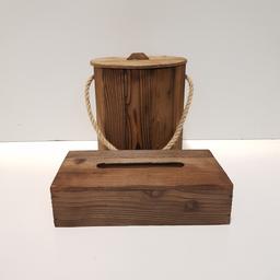 سطل و جادستمال کاغذی چوبی 200 برگ قهوه ای(خرید مستقیم از تولید کننده)
