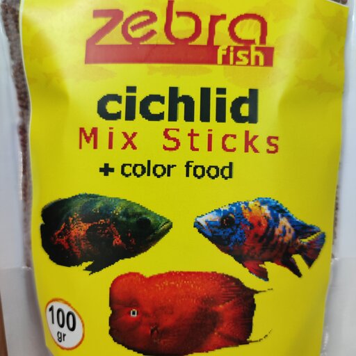 غذا ماهی آکواریوم لحظه مدل Zebra Fish cichlid Mix Sticks بسته 100 گرمی