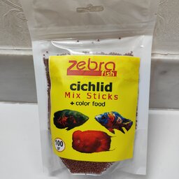 غذا ماهی آکواریوم لحظه مدل Zebra Fish cichlid Mix Sticks بسته 100 گرمی
