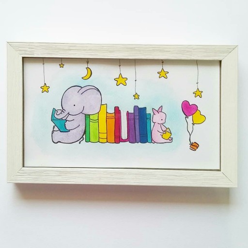 تابلو نقاشی اتاق کودک فیل و خرگوش 1