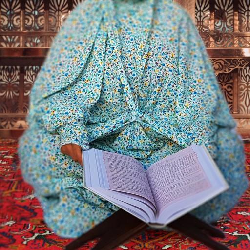 چادر نماز کیسه ای مقنعه سر خود 
(سفید گل ریز) - کد 11034