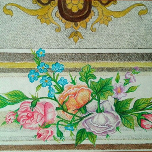 نقاشی گلهای کنار شومینه