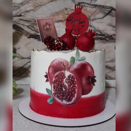 کیک  یلدایی با تم زیبای انار ،تاپر دست ساز و چاپ خوراکی 