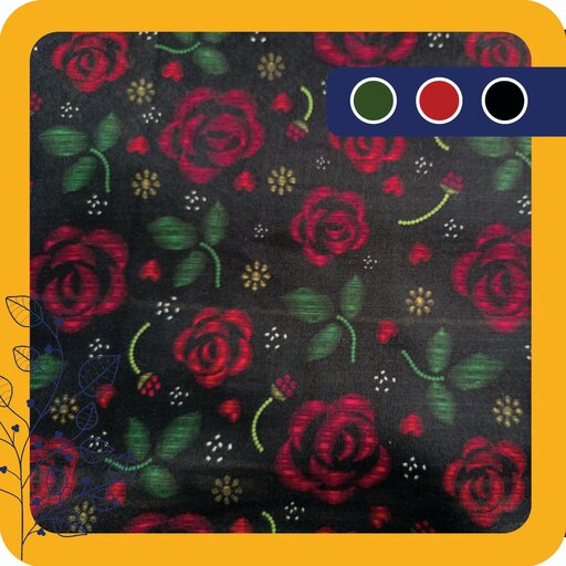 روسری نخی خاص  با طرح  اختصاصی روحینو  رنگ مشکی با گل های رز  قرمز  زیبا  قواره بزرگ ( 140 )
