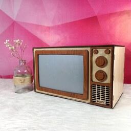 تلویزیون چوبی دکوری-جادستمال کاغذی تلویزیون قدیمی-ماکت تلویزیون چوبی-ماکت گلدونه
