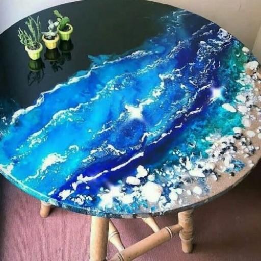 میز گرد آبستره طرح صدف و ساحل