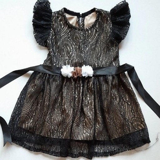 لباس دخترانه محرمی ،سارافن مشکی دخترانه مجلسی گیپوری سایز 35 تا50 آستر دار