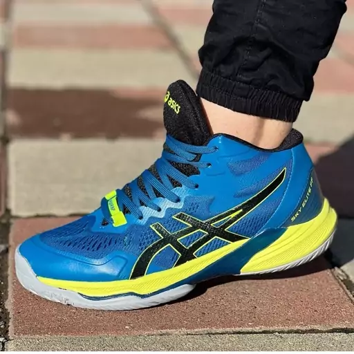 357 کتونی والیبال آسیکس رنگ آبی کاربنی صورتی ساق دار کتانی اسیکس ASICS مردانه 