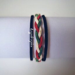 دستبند تریشه با چهار رنگ دو ردیف مشکی و سفید و سبز و سرخ