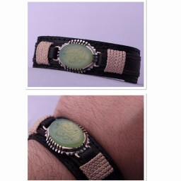 دستبند چرم طبیعی مزین شده با یا زهرای مرضیه
