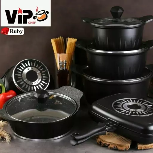 سرویس قابلمه چدن گرانیت 15پارچه vip