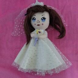 عروسک پارچه ای  عروس  خوشگل (طراحی چهره) با لباس عروس و تاج وتور کد 311