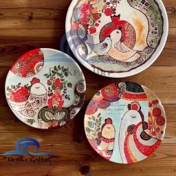 بشقاب دیوارکوب سفالی 3تیکه طرح الماس ابعاد