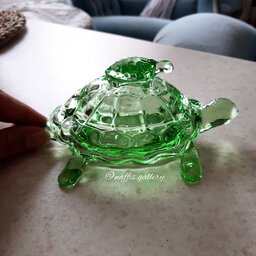 قندان در دار  بلور سبز دکوری طرح لاکپشت خارجی مدل قدیمی 