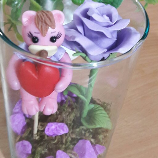 باکس شیشه ای ولنتاینی عروسک و گل قابل شستشو قابل تغییر با سلیقه شما