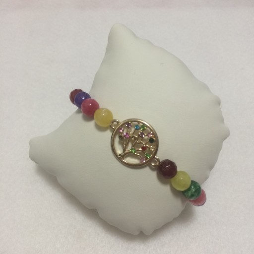 دستبند کشی سنگ رگه دار رنگی و درخت نگین رنگی زرین ساز