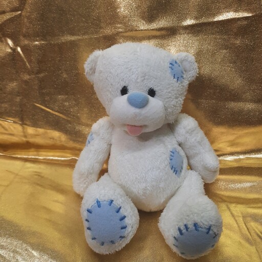 عروسک خرس تدی سفید نشسته و خارجی و قابل شست شو  و با کیفیت و بدون ریزش پُرز  پارچه و رنگ دهی 