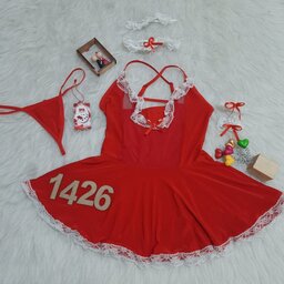 لباس خواب زنانه طرح کاستوم خدمتکاری 5تیکه مناسب سایز38تا 42 رنگ قرمز  و مشکی کد1426