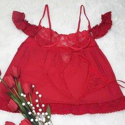 لباس خواب زنانه سایز بزرگ  فنر دار  به همراه شورت مناسب سایز 44تا 48رنگ قرمز کد 2013
