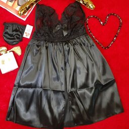 لباس خواب زنانه ساتن دانتل برند لاو از جلو چاک داره به همراه شورت لامبادا مناسب سایز38تا 40 کدL39