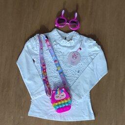 لباس بچه، تیشرت  آستین بلند دخترانه کارشده با گیپور، وارداتی اورجینال مناسب 3تا 6 ساله کد m506