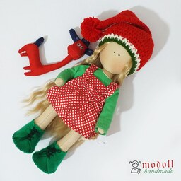یلدایی کریسمسی عروسک روسی  30 سانتیمتری دارای دست و پای متحرک و لباس قابل تعویض با جعبه چوبی کد 22