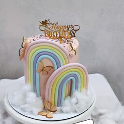 کیک تولد دخترانه رنگین کمان با فیلینگ موزگردو و طعمی عالی 