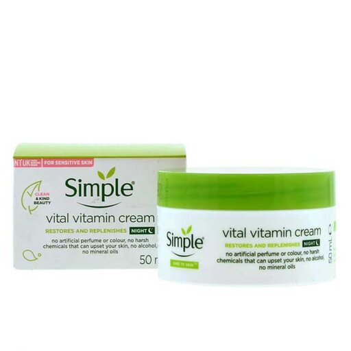 کرم ترمیم کننده و ویتامینه شب سیمپل مدل Vital Vitamin حجم 50 میلی لیتر