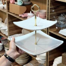 شیرینی خوری 2 طبقه لب طلا مدل فیوچر چینی مقصود