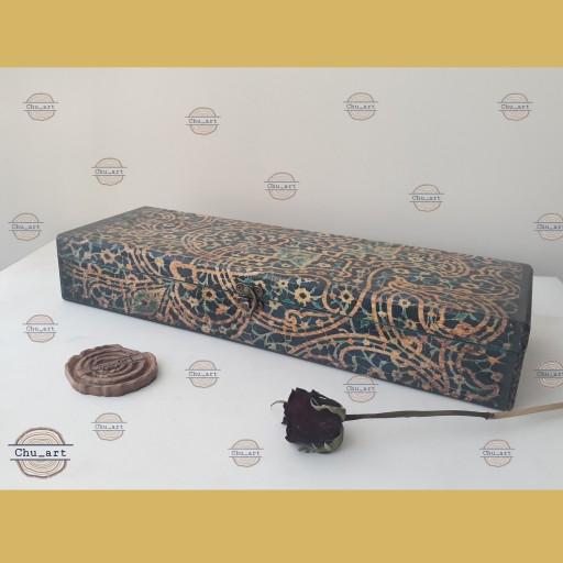 جعبه قلم چوبی با طراحی سنتی ایرانی دستساز مناسب برای لوازم تحریر و لوازم شخصی