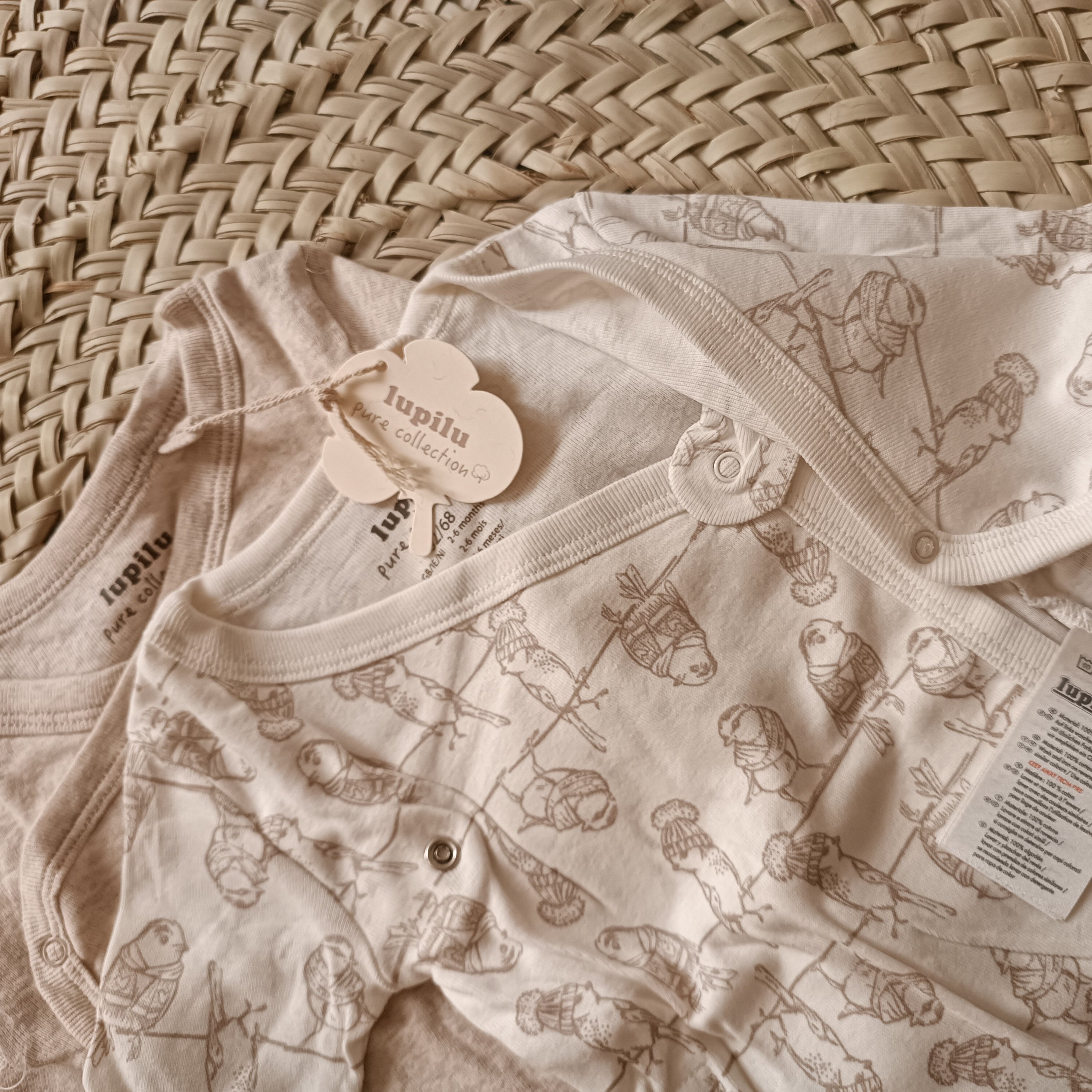 بادی لوپیلو پک 2عددی بادی گیاهی  برند آلمانی لوپیلو  lupilu طرح گنجشک یقه هفت سایز 2تا6ماه و6تا 12ماه کد 14018