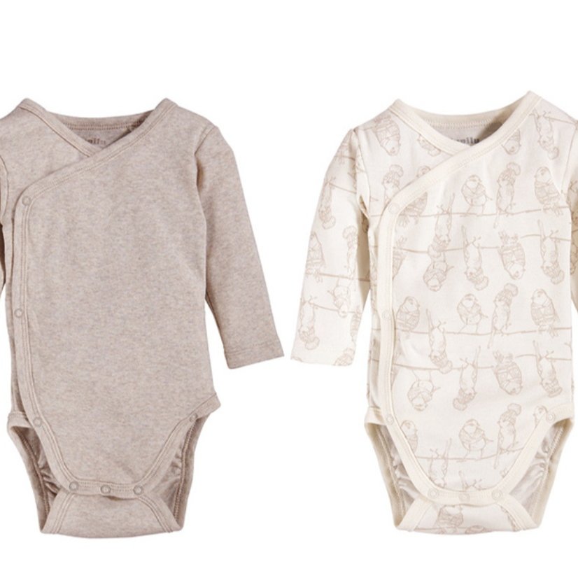 بادی لوپیلو پک 2عددی بادی گیاهی  برند آلمانی لوپیلو  lupilu طرح گنجشک یقه هفت سایز 2تا6ماه و6تا 12ماه کد 14018