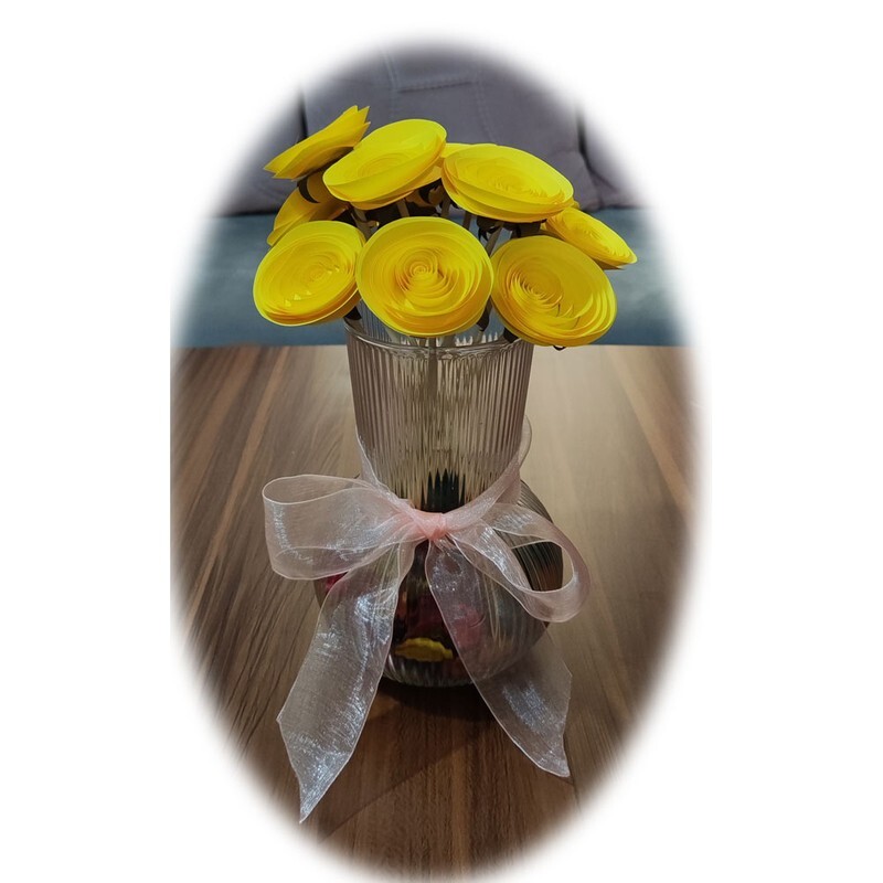 گل مصنوعی رز ژولیت کاغذی لیمویی طلایی 4عددی mk91