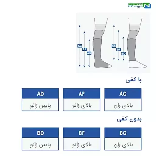 جوراب واریس کامپیوتری نوید کد BG1353 (از مچ پا تا بالای ران - سایز L و XL)