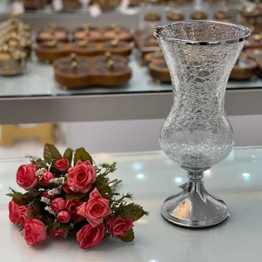 گلدان پایه دار نقره ای طرح ابگز