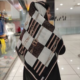 روسری سوپرنخ گارزا قواره 135 رنگ مشکی و سفید ارسال رایگان