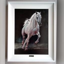 تابلو نقاشی اسب سفید زیبا رنگ روغن