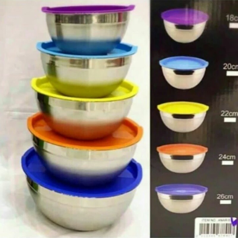 ظروف 5 پارچه استیل  با درب رنگی  جنس در از پلاستیک مرغوب