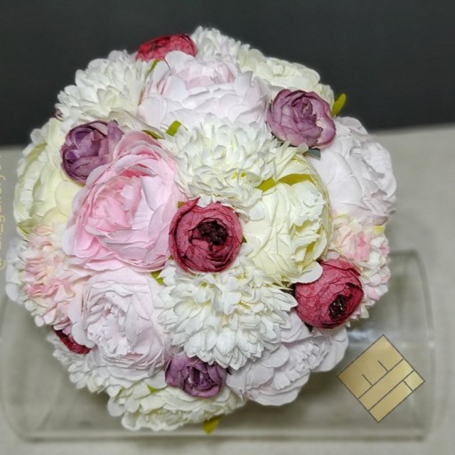 دسته گل مصنوعی عروس، ترکیبی،رنگی,قطر دسته گل 23،به همراه گل داماد