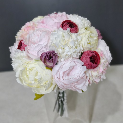 دسته گل مصنوعی عروس، ترکیبی،رنگی,قطر دسته گل 23،به همراه گل داماد