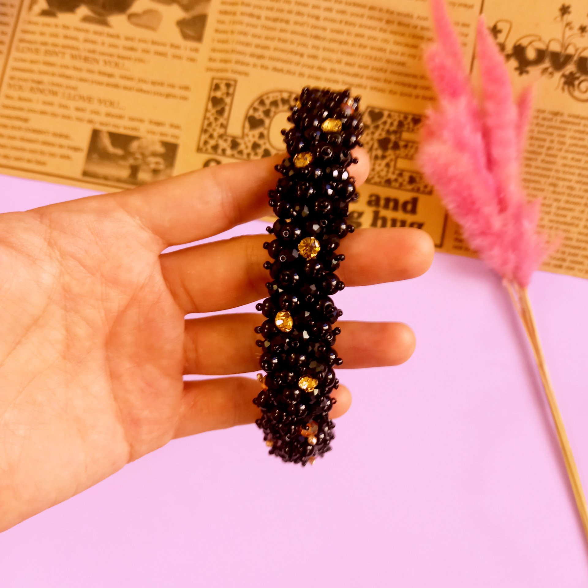 تل کریستالی کارشده با مروارید ساده و کریستالی و منجوق