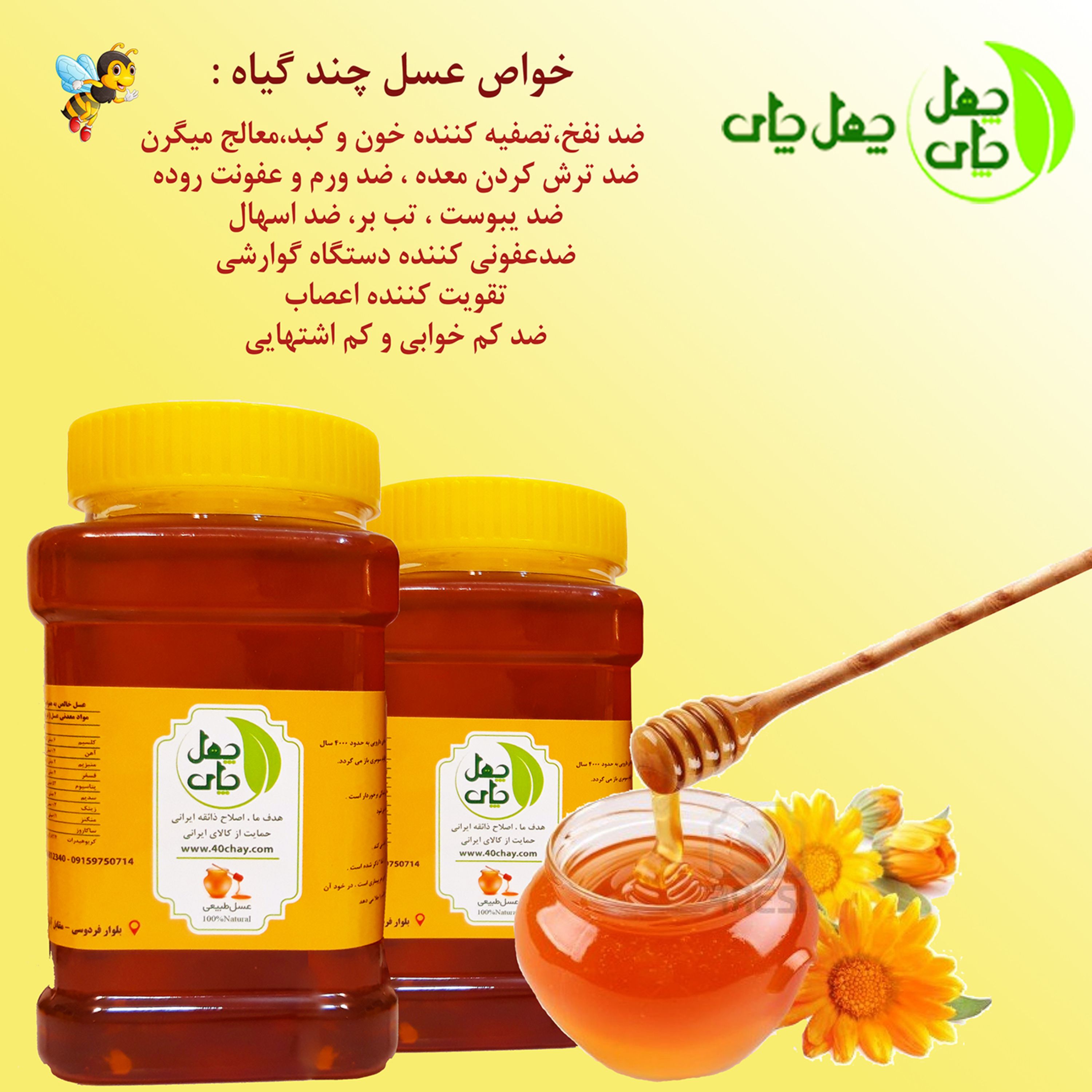 عسل چندگیاه بدون تغذیه با ساکاروز 2 از منطقه چهار محال و اصفهان (یک کیلو گرمی)